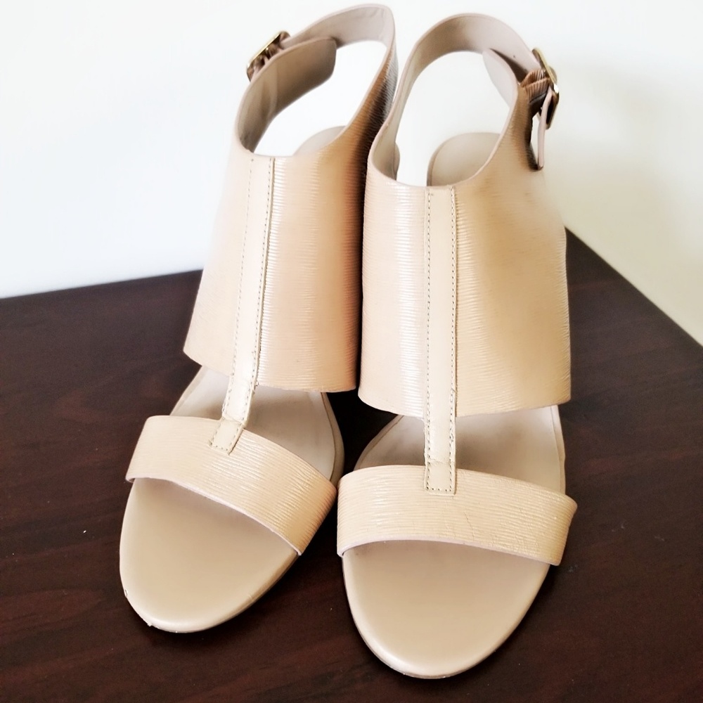 H by Halston Leather Block Heel Sandals
